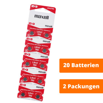20 x Maxell LR41 Alkaline Batterie AG3 L736 192 LR41 392 1,5V Knopfzelle