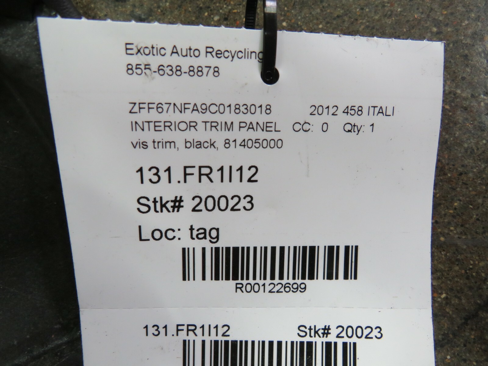 Ferrari 458 Italia, Visor Trim, Used, Damage, P/N 81405000