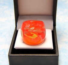 Bohemian Fire Red Floral theme Hand Blown Glass Bling Ring size 6.75