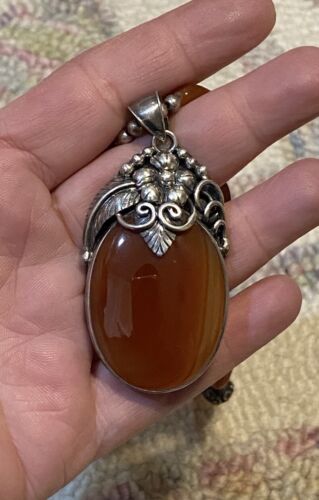 Chunky Merav Indonesia Sterling Silver Carnelian Gemstone Necklace & Pendant - Picture 7 of 11