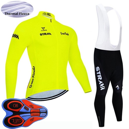 Mens Thermal Fleece Long Sleeve Cycling Jersey Bib Pants Set Winter Bike Uniform - Picture 36 of 54