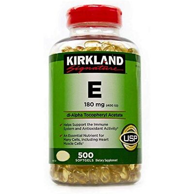 Kirkland Signature Vitamin E 400 I.U. 500 Softgels, Bottle, Yellow