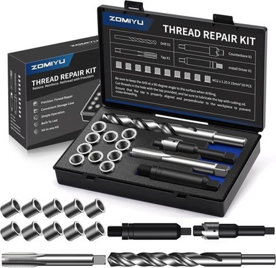 M12X1.5 Metric Thread Repair Kit, with HSS Drill, HSS Tap, Counterbore, Installa