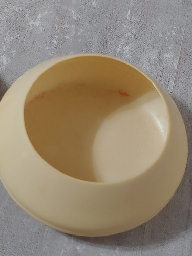 Vintage Ivory Pyralin Celluloid Plastic Powder Box & Orange Powder Puff - Picture 11 of 15