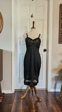 Vintage Nylon Union Made Black Lace Womens Slip Midi Length Size 10