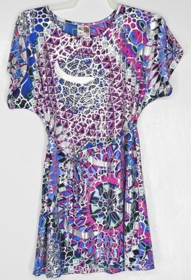 Vtg Y2K 1990s INDIA BOUTIQUE Purple Silver Blue Black Boho Belted Tunic Top OS