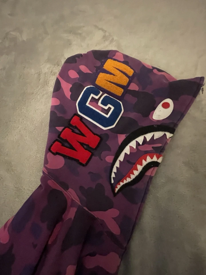 Bathing Ape Bape Purple Camo Full Zip Shark Hoodie Size Medium - Image 3 of 4