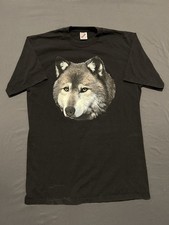 Vintage Jerzees Big Wolf Shirt Mens Large Black 90's Wolf Nature Made In USA *