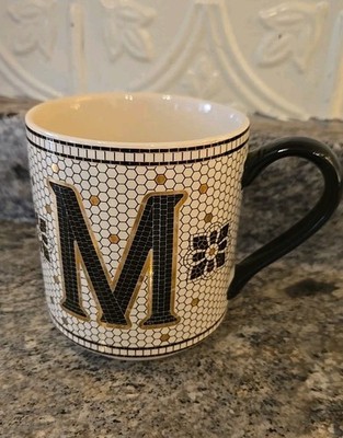 Anthropologie Mug Cup Margot Gold Tile Mosaic Monogram Letter M Honeycomb