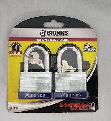 Brinks Boron Steel Shackle 2 Pack Keyed Padlocks 162-51291 Promax Security NEW
