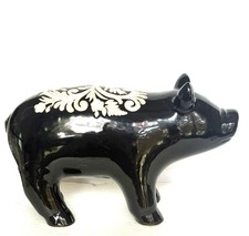 Pig Ceramic Figurine Home Garden Decor 3D 5.5x9  Black White Detailed Finish