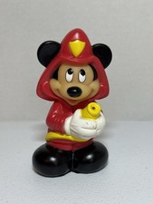 Vintage Disney Mickey Mouse Fireman Fire Fighter Figurine 5.75" Tall Squeezable