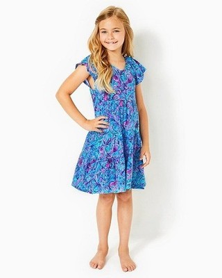 Lilly Pulitzer Girls Mini Kawai Dress Breakwater Blue Cotton S 4-5 YRS 281165