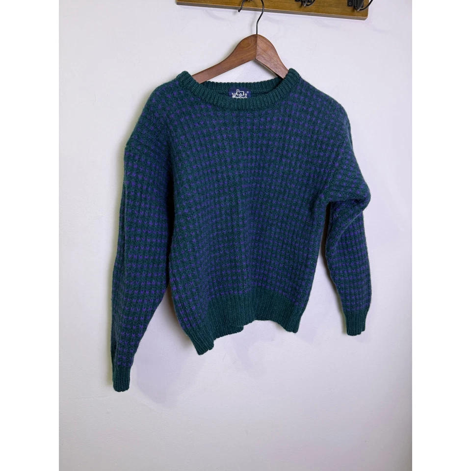 Suéter de lana Woolrich vintage verde púrpura tejido a cuadros para mujer ¿pequeño? Ver abajo Foto 2 de 4