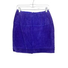 Vintage 80s Suede Leather Skirt Womens Size 27" Blue Lace Up Detail READ