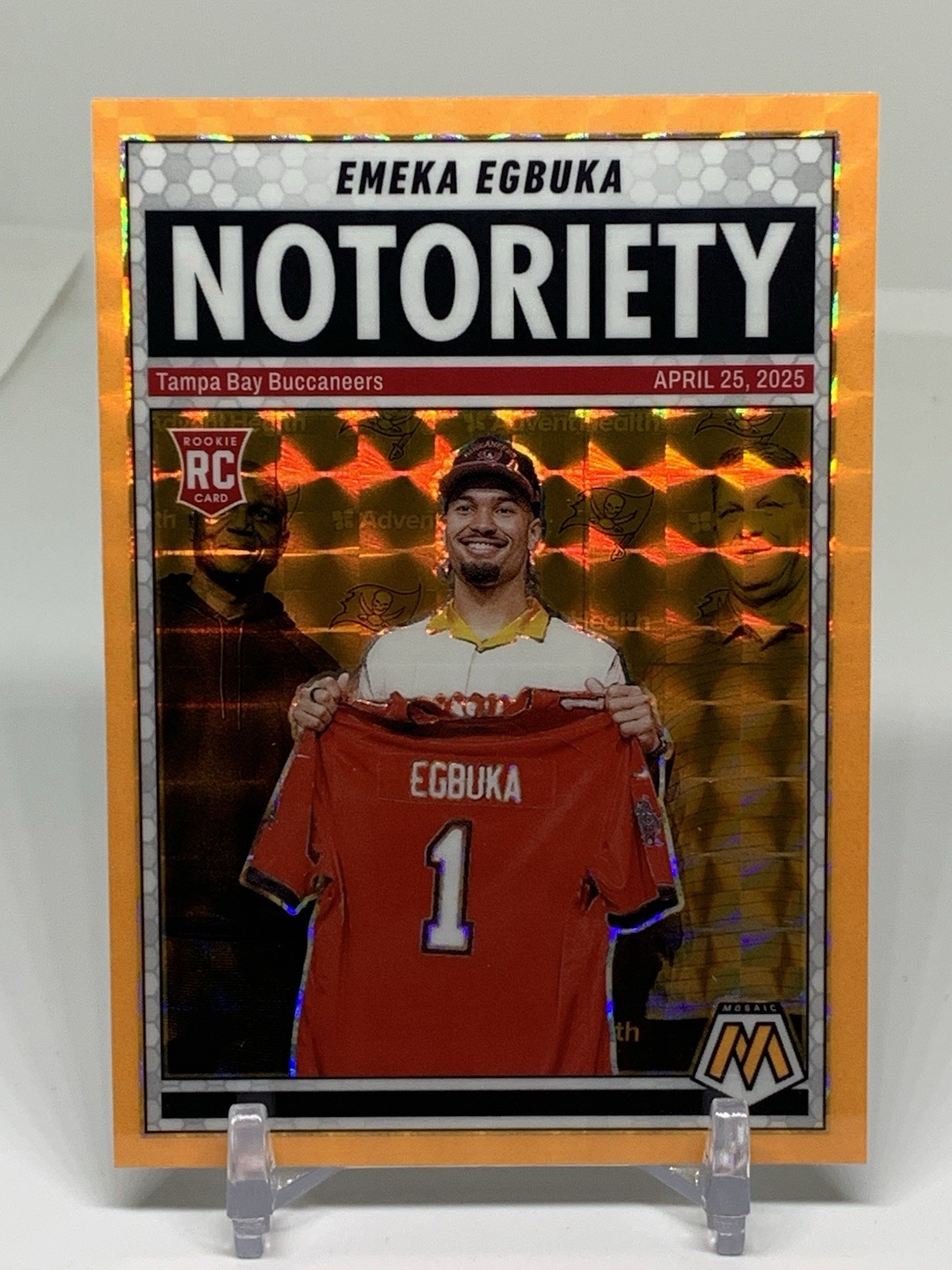 2025 Panini Mosaic - Notoriety Emeka Egbuka #16 Orange Fluorescent Mosaic Prizm