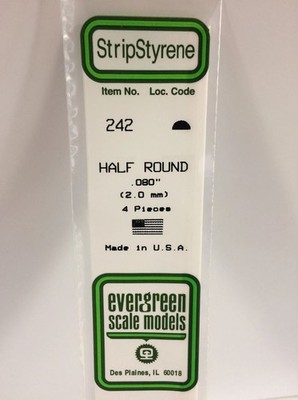 Evergreen 242 Plasticcart Half Round    2,0 (4) Polystyrene Halbrundstab