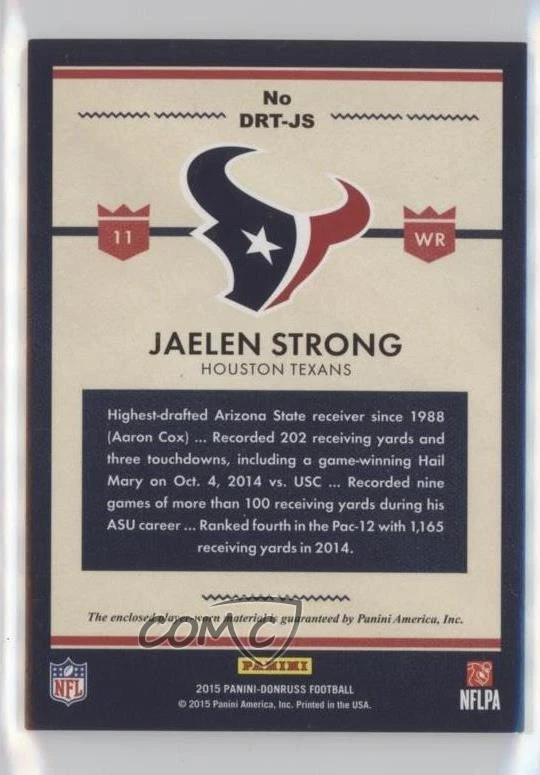 2015 Panini Donruss Rookie Threads Jaelen Strong #DRT-JS RC - Image 2 of 2