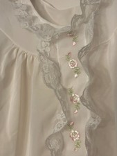 Vintage Shadowline Sleeveless White Babydoll Nightgown W Embroidery Flowers Lace