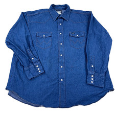 Wrangler Shirt Men 2X XXL Blue Denim Pearl Snap Western Cowboy Ranch Yoke Faded