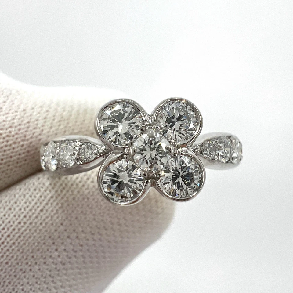Anillo Flor Oro Blanco 18k Diamante Onbell Van Cleef & Arpels De Colección Raro 50 Foto 3 de 4
