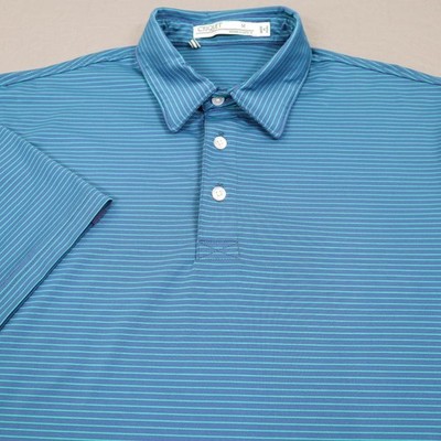 Criquet Golf Polo Shirt Mens Medium Blue Stripe S/S Stretch Tech Performance