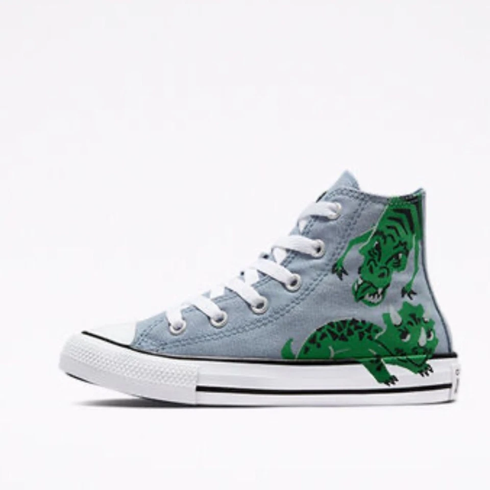 Zapatos Converse All Star High Top Niños Talla 3 Dinosaurio Gris Verde Lona Raro Foto 4 de 4