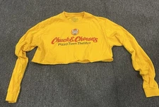 Chuck E Cheese Crew Neck Crop Top Long Sleeve Shirt Pizza Theatre Yellow Size M