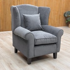 Very ‘Denton’ Wing Chair Grey Solid Chenille Fabric Upholstered