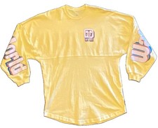 Walt Disney World Spirit Jersey Yellow Retro Rainbow Logo Long Sleeve Size S 3D