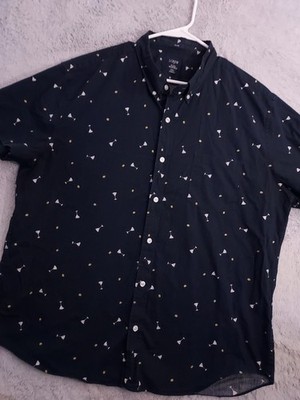J Crew Shirt Mens 2XL XXL Novelty Martini Olive Flex Stretch Geometric Slim Fit
