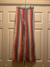 Vintage 1970s Hippie Red White Blue Flare Leg Pants Button Front Sz S