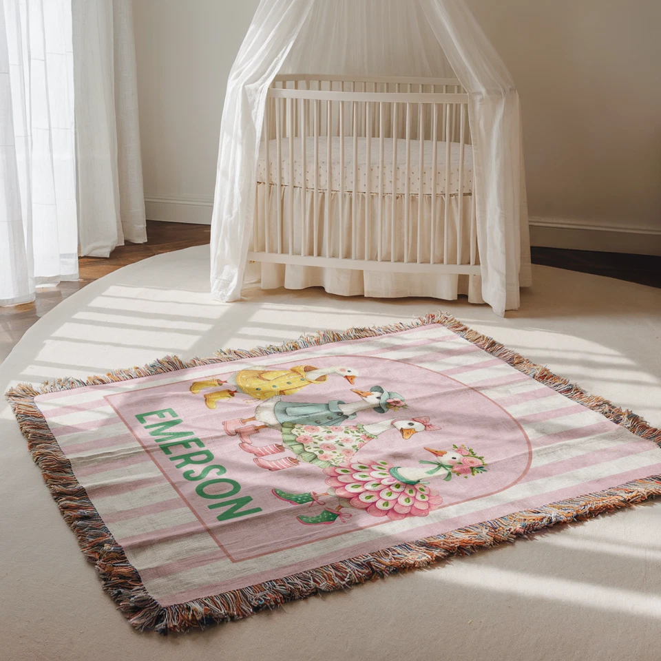 Персонализированный гусь Baby одеяло гуси девочки сплетенный заказ имя одеяло ребенка душа - Изображение 2 из 4