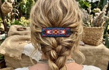 Beaded Native American Style Rectangular Barrette - Artisan Hair Accessory