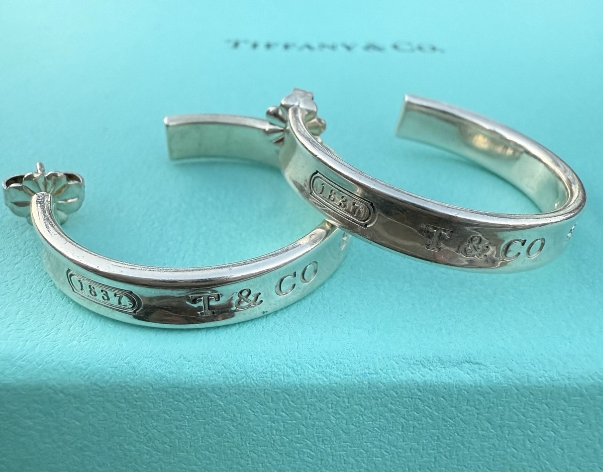 Tiffany & Co. Sterling Silver 1837 Hoop Earrings Medium | eBay