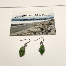 Artisan Handmade Dangle Earrings Sterling Silver Wrap 1.5" Pacific NW Sea Glass