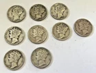 Nine Silver Dimes Mercury (3) 1942p (4) 1942d (2) 1942s 90% Silver US Coins