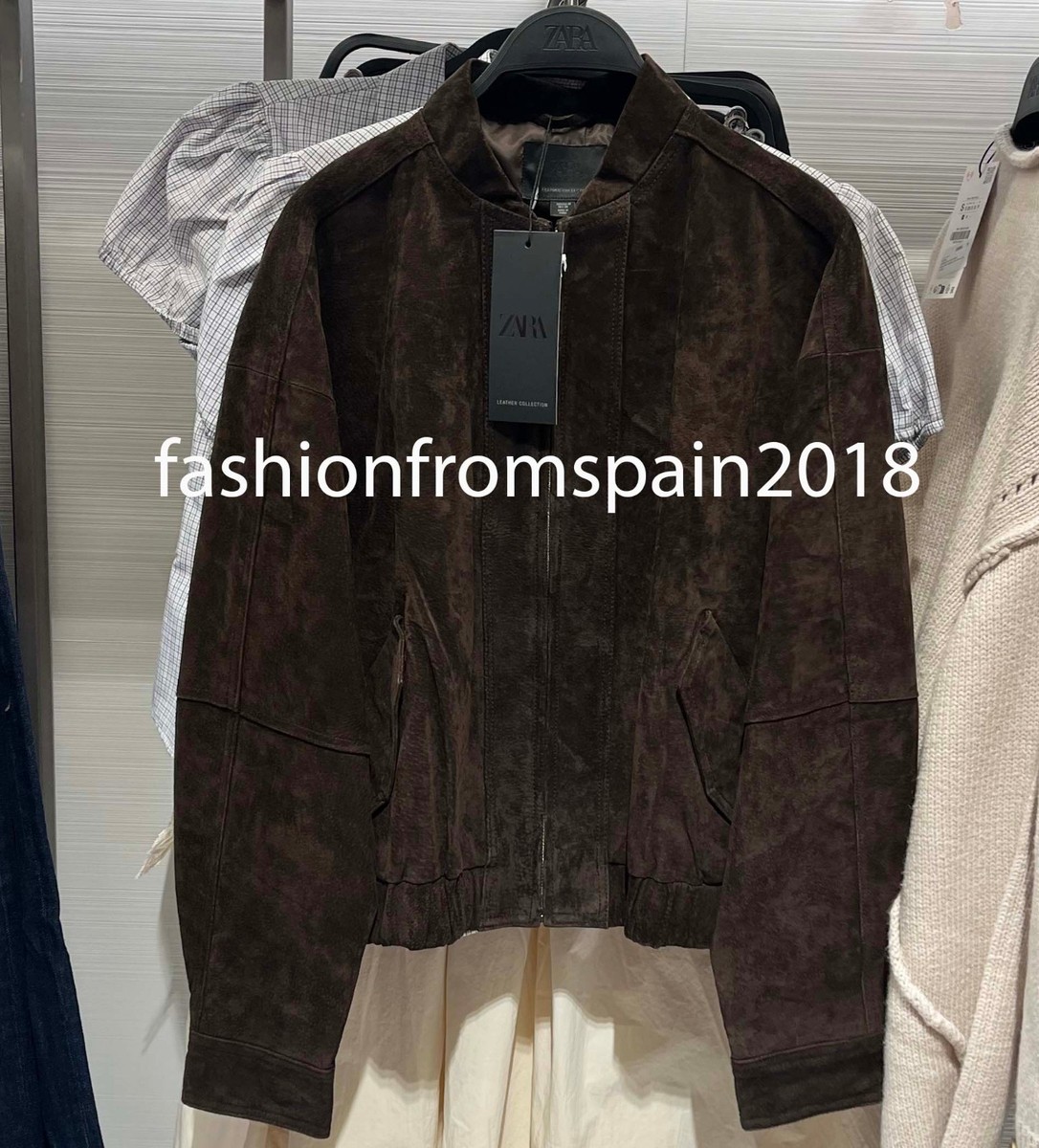 ZARA NEW WOMAN 100% SUEDE LEATHER BOMBER JACKET CHOCOLATE BROWN