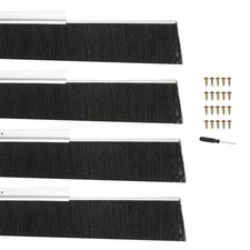 Door Brush Sweeps 1.97" x 39.37", 4 Sets Door Bottom Sweep, Silver/Black