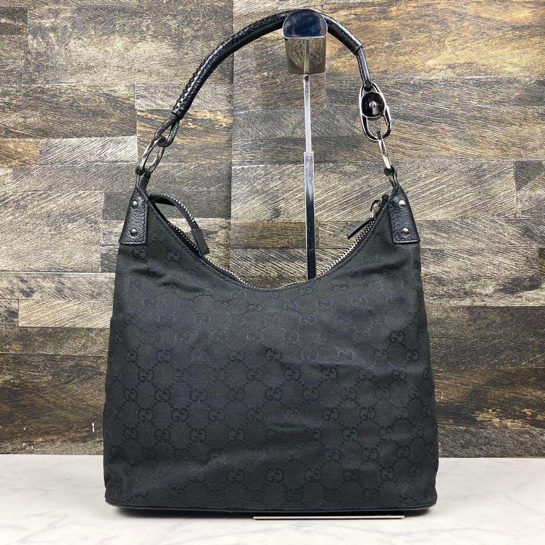 Gucci GG Canvas One-Shoulder Handbag Leather Black Authentic — image 5