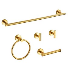 Brushed Gold 5 Piece Bathroom Hardware Set SUS304 Stainless Steel 24" Towel Bar