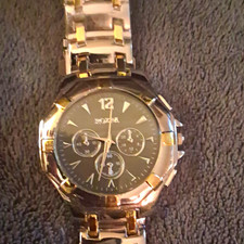 ROTRA Men's Quartz Chronograph Date Black Dial Two-Tone Metal Bracelet Watch