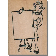Mounted Rubber Stamp, Retro Elsie The Cow With Sign, Vintage Animal Character sm