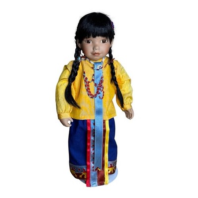 Artist Doll Native American Girl Porcelain Doll Yellow Blue