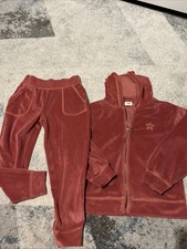 Girls Hooded Tracksuit Age 6/7 Yrs Colour Pink Zipped Velour/ Polyester