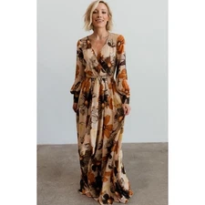 Baltic Born Floral Print Long Sleeve Maxi Dress Bohemian XS