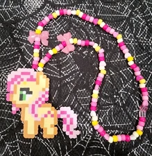 Kandi Perler My Little Pony Beads FLUTTERSHY 17"  NECKLACE Rave Fanmade-NEW