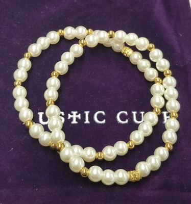 Rustic Cuff  Simulated Pearl & Gold-Tone Beaded Bracelet 7.5''