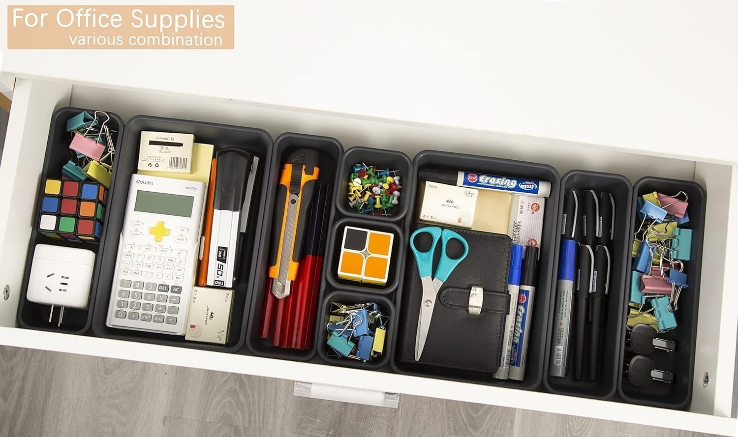 как выглядит 15-Piece Stackable Drawer Organizer  Effortless Clean Design in Elegant Black фото