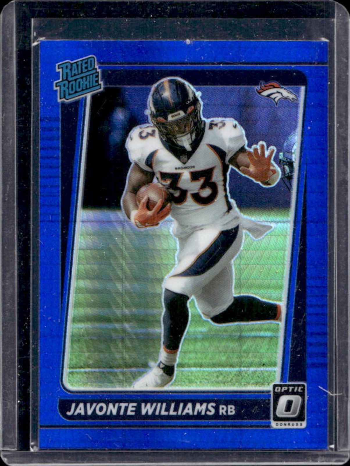 2021 Donruss Optic Javonte Williams Blue Hyper Rated Rookie #215 Broncos